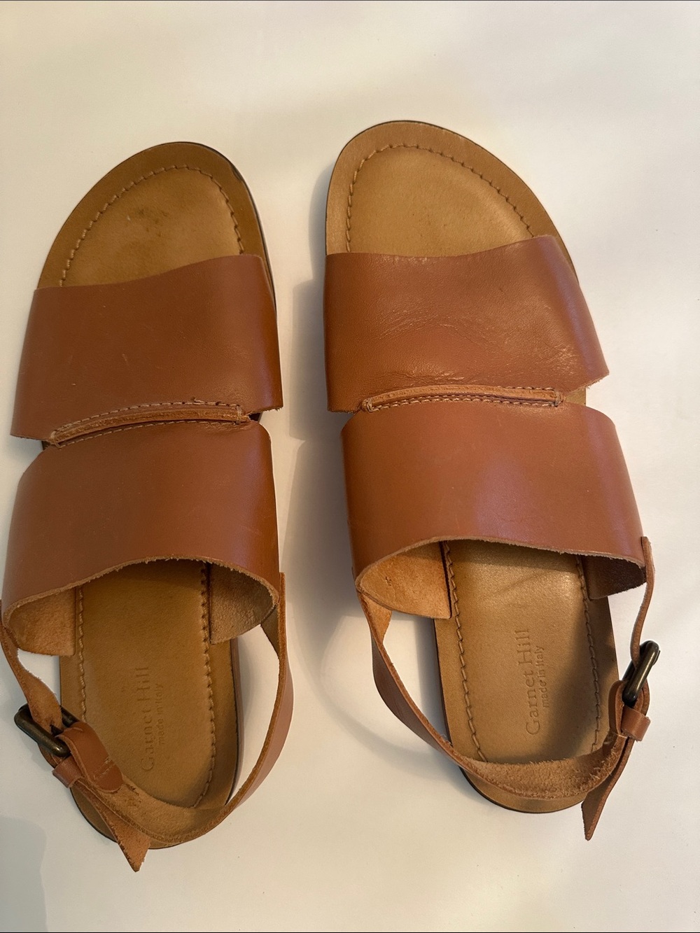 Garnet Hill Tan Double-Band Leather Slingback Sandals sz 9 made in Italy